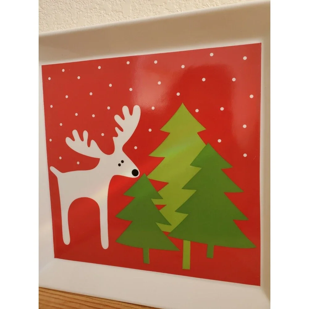 Crate & Barrel Plate Holiday Serving Tray Cookie Reindeer Platter Christmas 12